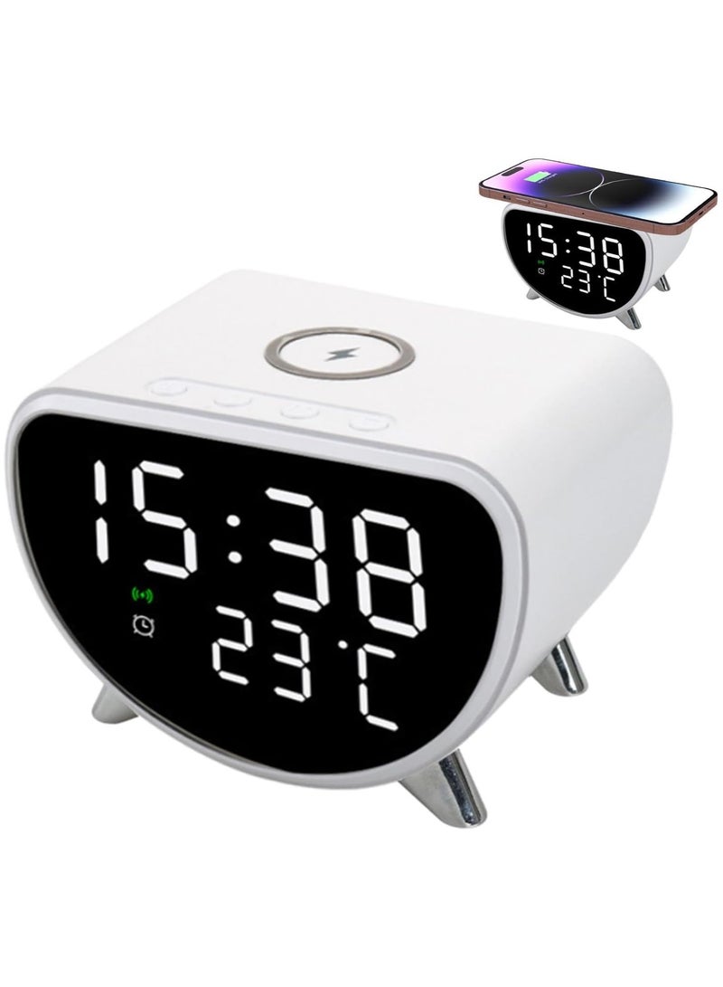 Beauenty Desk Clock with Wireless Charging - Desk LED Alarm Clock with Temperature Meter | 15W Fast Wireless Charger Station, Sleep Timer for Bedroom, Desk - Image 1