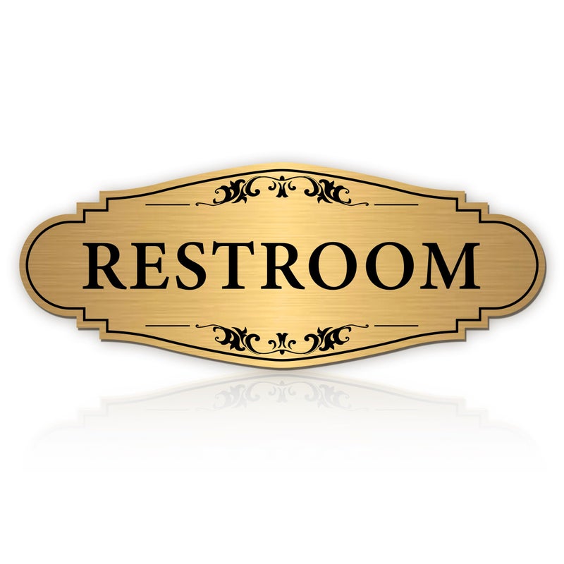 LUHIMO Restroom Sign Sticker for Business & Home, Self-Adhesive Brushed Gold Elegant Bathroom Signs for Door, Durable & Waterproof Unisex Restroom Signage for House toilet, Office, Store, Shop - Image 1