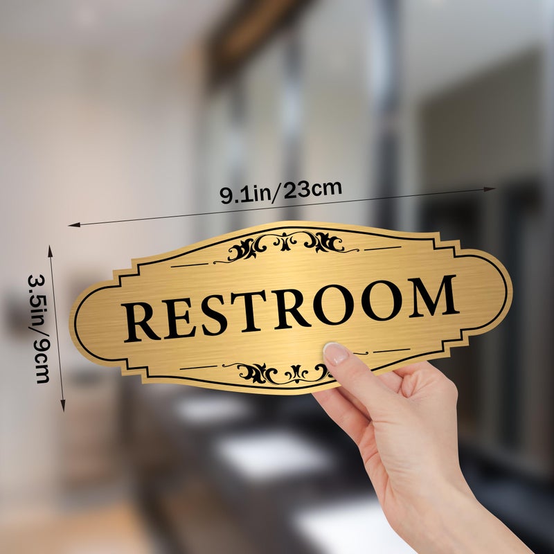 LUHIMO Restroom Sign Sticker for Business & Home, Self-Adhesive Brushed Gold Elegant Bathroom Signs for Door, Durable & Waterproof Unisex Restroom Signage for House toilet, Office, Store, Shop - Image 2