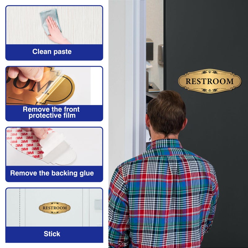LUHIMO Restroom Sign Sticker for Business & Home, Self-Adhesive Brushed Gold Elegant Bathroom Signs for Door, Durable & Waterproof Unisex Restroom Signage for House toilet, Office, Store, Shop - Image 5