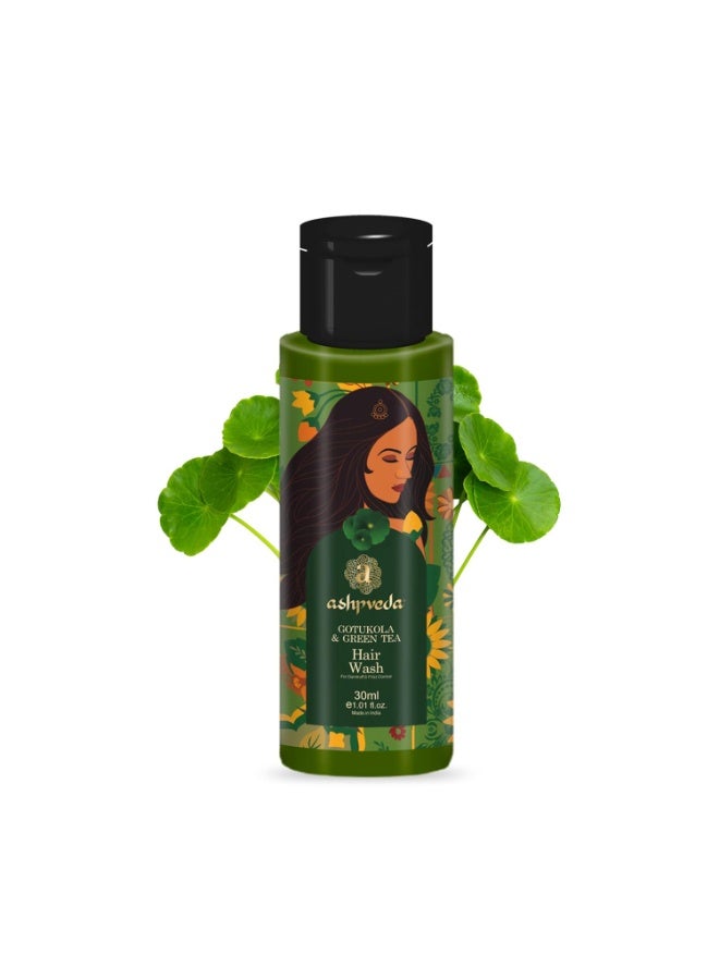 Ashpveda Gotu Kola and Green Tea Hair Wash Shampoo - Promotes Healthy, Silky Smooth Hairs - Natural Ingredients for Hair Frizz Control (30 ml) - Image 1