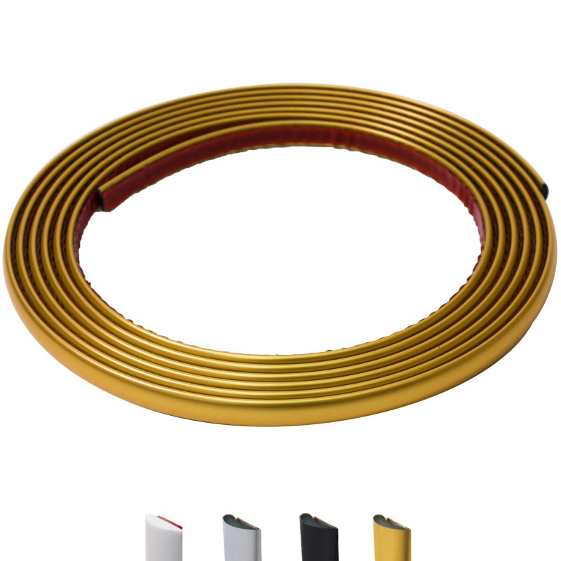 JSIWOTH 9.8 Ft Peel and Stick Wall Molding Trim, D-Shape Flexible Molding Trim Matte Gold for Backsplash, Mirror, Wall, Window & Door Frames, Waterproof Self Adhesive Trim(W:0.4", T:0.1") - Image 1