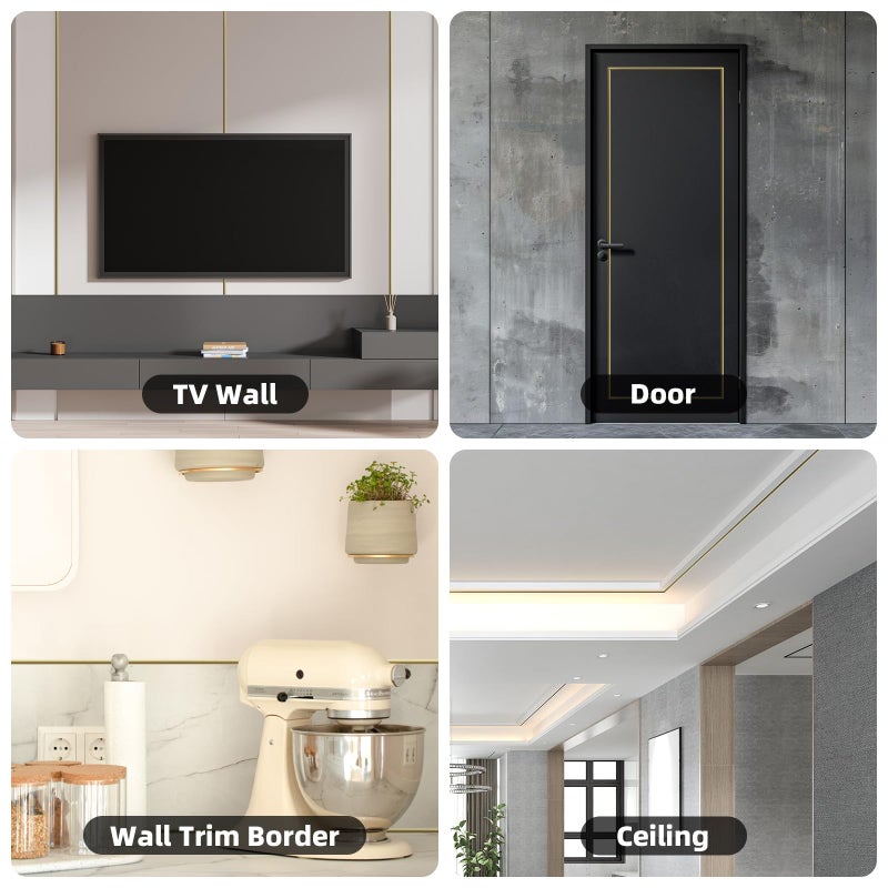 JSIWOTH 9.8 Ft Peel and Stick Wall Molding Trim, D-Shape Flexible Molding Trim Matte Gold for Backsplash, Mirror, Wall, Window & Door Frames, Waterproof Self Adhesive Trim(W:0.4", T:0.1") - Image 3