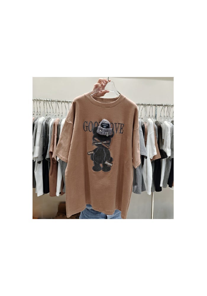 European Cotton Short-sleeved T-shirt Women's Cartoon Printed 2023 New Spring Round Neck Mid-length Half-sleeved Top Instagram Style Trendy