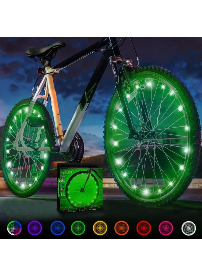 Activ Life LED Bike Wheel Lights - Festive Stocking Stuffers - Light Up Bike Wheels - Christmas Night Riding - Bicycle Illumination Bicycle Spoke Glow for Kids - Green, Pack of 2 - Image 1