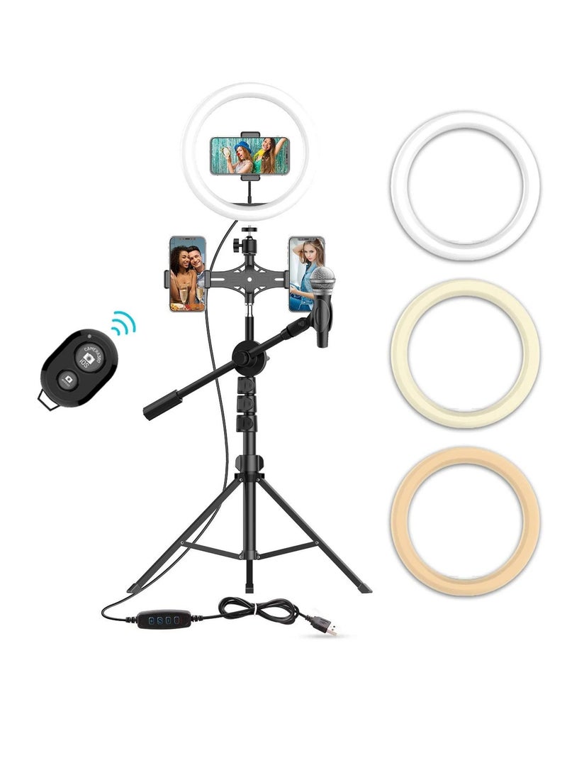 10" LED Selfie Ring Light with 54" Tripod Stand and Cell Phone Holder Perfect For Live Streaming Makeup And YouTube Videos Featuring a Dimmable Beauty Ring Light