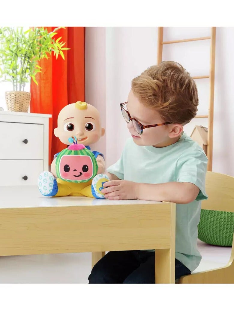 Jazwares Cocomelon Doll Peek-A-Boo JJ Plush Doll, Battery Operated | Press the Foot to Activate Musical Sounds & Phrases! | Soft Toy | Interactive Plush Toy for Baby and Toddler | Educational Toy | Early Learning Toy | Helps with Motor Skill Development | Perfect Gift for Baby and Toddler - Image 5