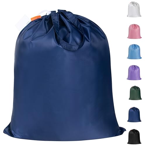 Polecasa Extra Heavy-Duty Laundry Bag 21x24”- Machine Washable Small Storage Bag with Reinforced Handles & Drawstring Closure & ID Tag for College Dorm Travel -Navy - Image 1