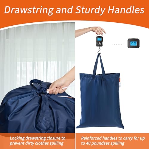Polecasa Extra Heavy-Duty Laundry Bag 21x24”- Machine Washable Small Storage Bag with Reinforced Handles & Drawstring Closure & ID Tag for College Dorm Travel -Navy - Image 5