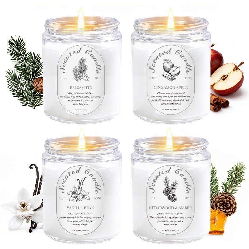 LOSNYA Winter Candle Gift Set, 4 Pack 28oz Soy Wax Scented Candles for Home â€“ Cinnamon Apple, Balsam Fir, Vanilla Bean, Cedarwood & Amber â€“ Cozy Aromatherapy Candles for Holiday & Home Decor Gifts - Image 1