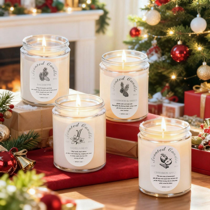 LOSNYA Winter Candle Gift Set, 4 Pack 28oz Soy Wax Scented Candles for Home â€“ Cinnamon Apple, Balsam Fir, Vanilla Bean, Cedarwood & Amber â€“ Cozy Aromatherapy Candles for Holiday & Home Decor Gifts - Image 4
