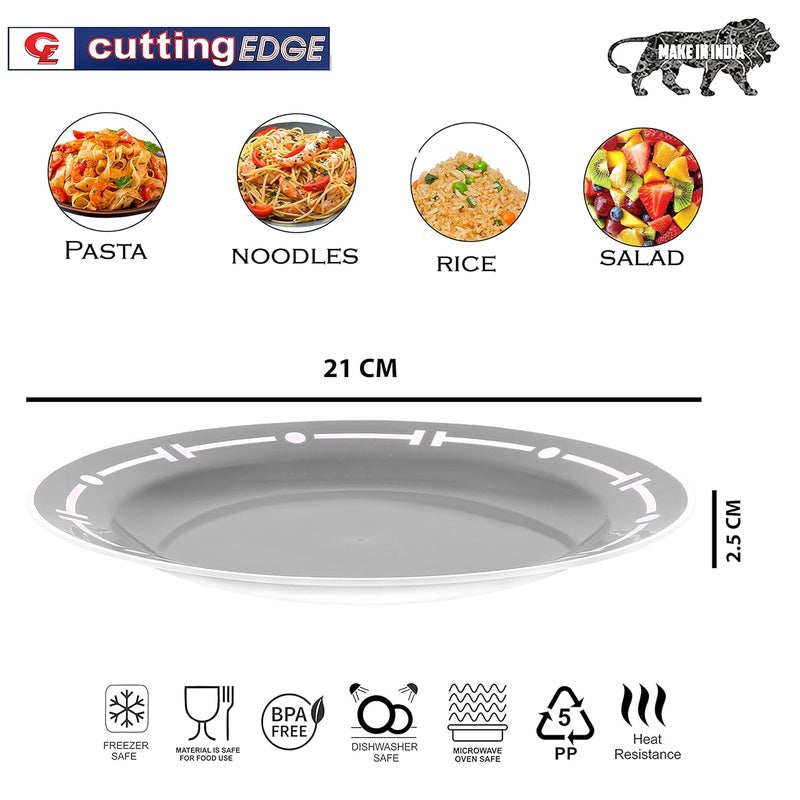 Cutting EDGE Round Breakfast Plate Double Color Unbreakable Ultra Light Plastic Daily Use for Parties Unbreakable Kid Friendly Dishwasher Freezer Safe Diameter 21 cm Grey Set of 6 - Image 2