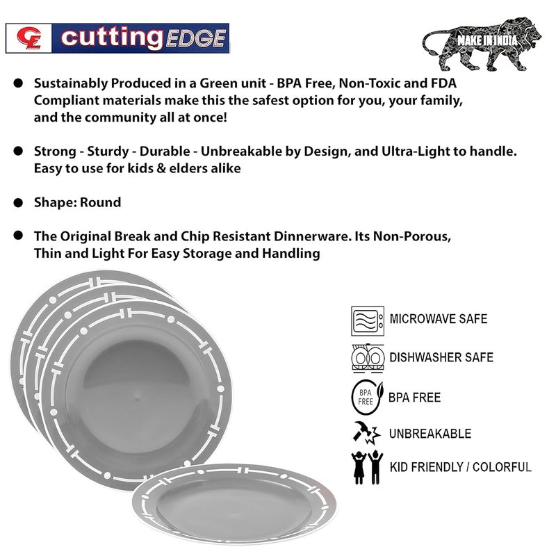 Cutting EDGE Round Breakfast Plate Double Color Unbreakable Ultra Light Plastic Daily Use for Parties Unbreakable Kid Friendly Dishwasher Freezer Safe Diameter 21 cm Grey Set of 6 - Image 3