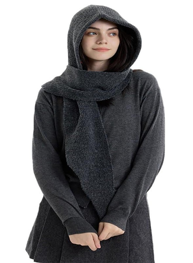 Jusavie Balaclava Hood Hat Scarf Women 2 in 1 Knitted Hooded Scarf Beanie Hats Cute Crochet Beanies Hat Winter Scarfs Set 2025, Dark Grey, One size - Image 1