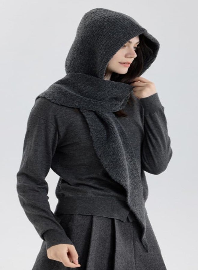 Jusavie Balaclava Hood Hat Scarf Women 2 in 1 Knitted Hooded Scarf Beanie Hats Cute Crochet Beanies Hat Winter Scarfs Set 2025, Dark Grey, One size - Image 3