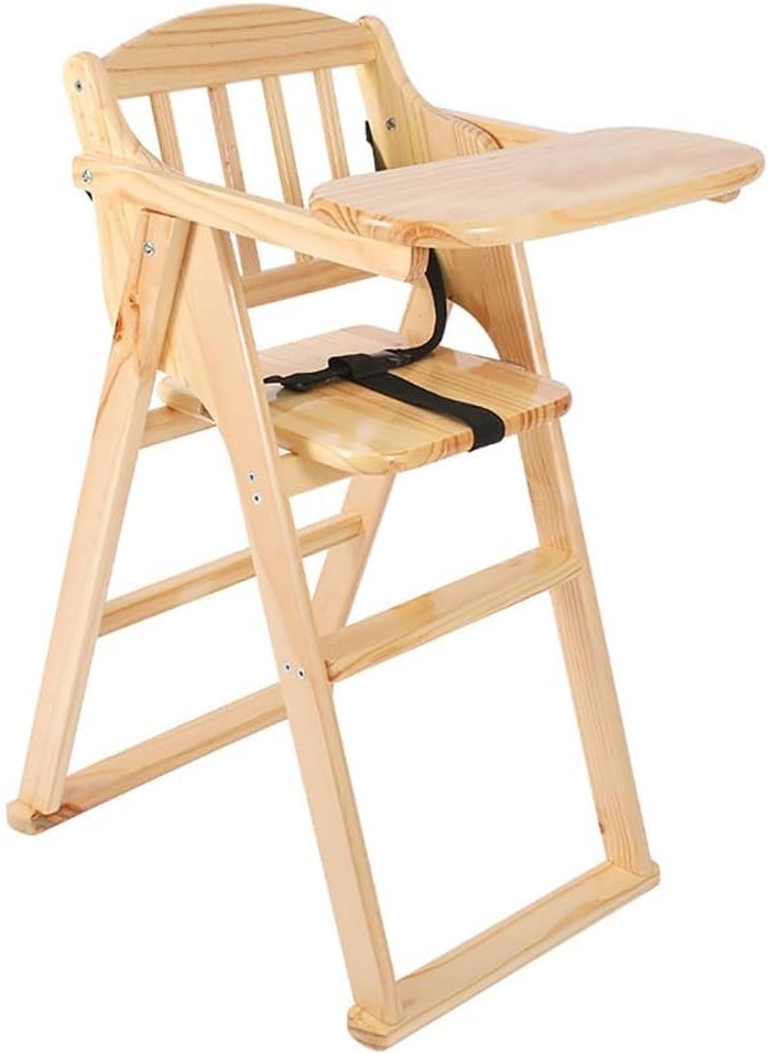 Rubik Wooden High Chair with Tray, Foldable Kids Dinning Highchair with Safety Belt and Cushion for Baby Toddler Feeding (Beige, 24cm Tray) - Image 1
