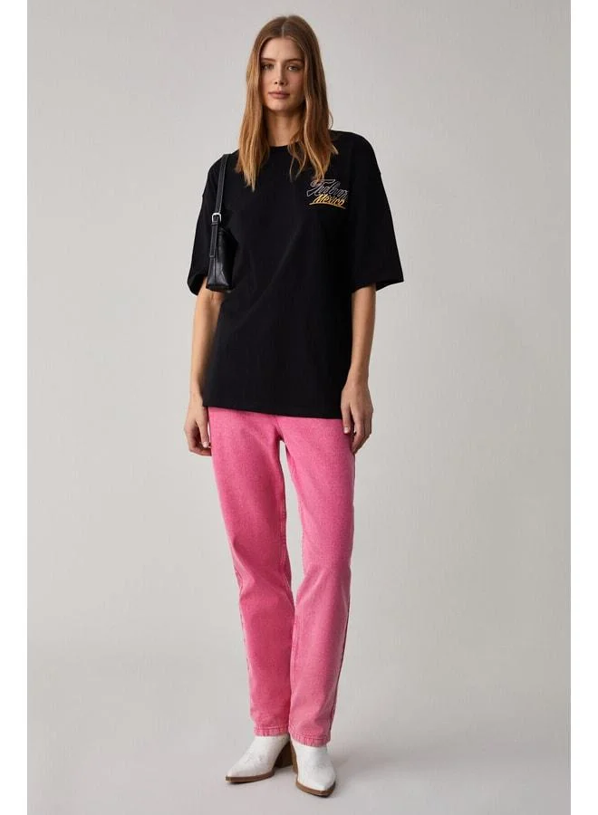 GRIMELANGE CAITLYN Women's Oversized Crew Neck Black T-Shirt.