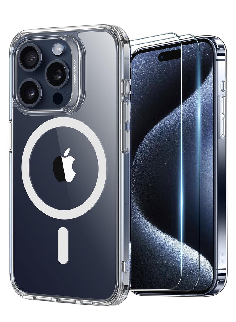 iPhone 14 Pro Max Case, Compatible with MagSafe, Set with 2 Screen Protectors, Shockproof Military-Grade Protection, Yellowing Resistant, Magnetic Classic Hybrid Case , Clear
