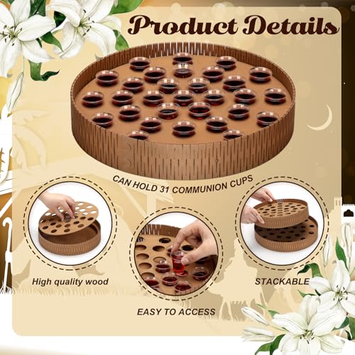 Ninehaoou 2 Sets of Wooden Communion Tray with Lid for Churches Set Wood Stackable Round Communion Trays Set Churches with Cover for Baptism Church Family Wedding, 2 Sizes - Image 3