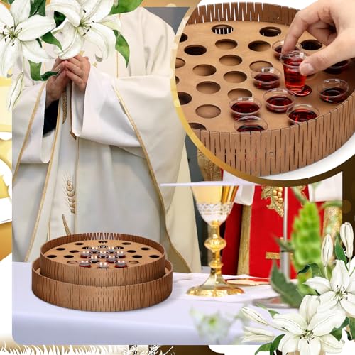Ninehaoou 2 Sets of Wooden Communion Tray with Lid for Churches Set Wood Stackable Round Communion Trays Set Churches with Cover for Baptism Church Family Wedding, 2 Sizes - Image 4