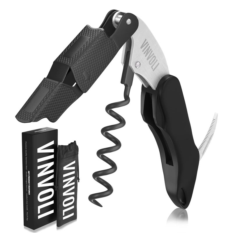 Vinvoli Professional Waiters Corkscrew Wine Bottle Opener - Improved 2025 Multi-Functional 3-in-1 Cork Screw Bottle Openers - Wine Opener Corkscrews - Cool Beer Opener Wine Key With Wine Foil Cutter - Image 1
