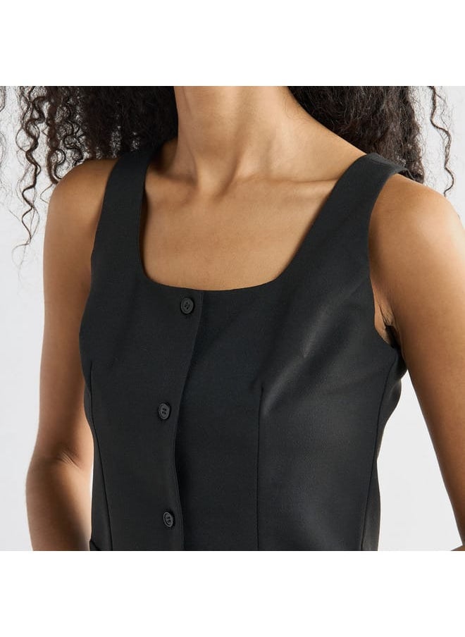 Splash FAV Solid Sleeveless Wrap Jacket with Square Neck and Button Closure  - Image 4
