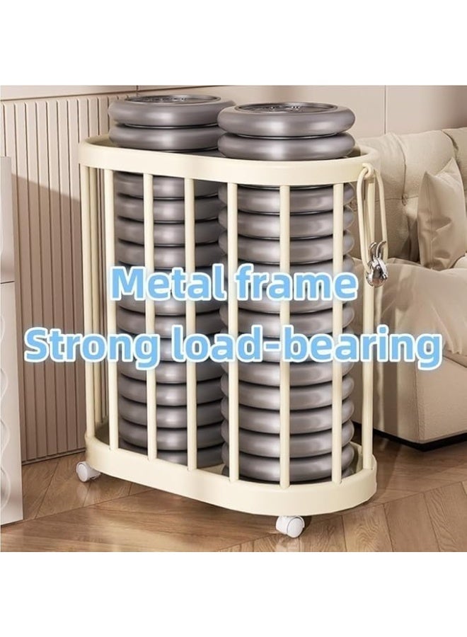 Soofam Multi-Function Home Gym Equipment Organizer, Yoga Mat Storage Basket & Ball Storage Rack With Handle, Space-Saving Sports Gear Storage with Locking Wheels for Home, Garage, Gym, Beige - Image 4