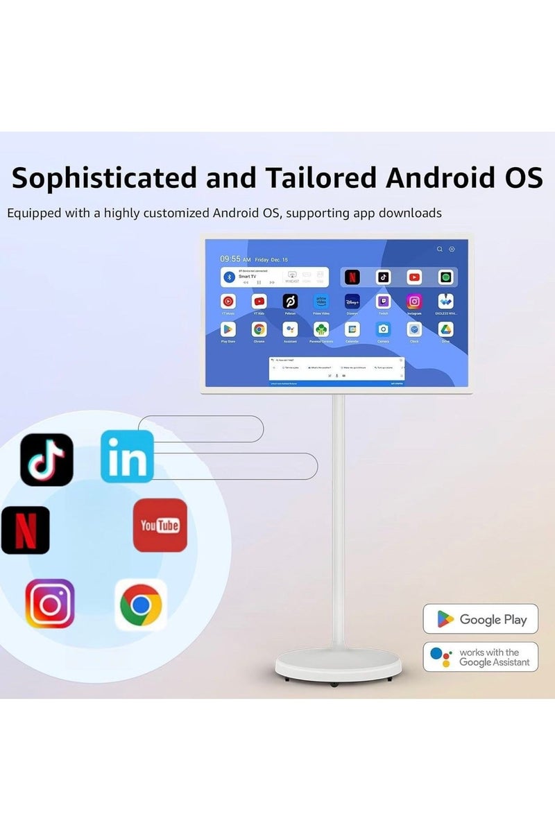 Denx 28.9" Smart LED Display Stand | 128GB Memory, 600P Camera, Dual Speakers, 12000mAh Battery, Remote Control, Freestanding Touch Screen Monitor - Image 4