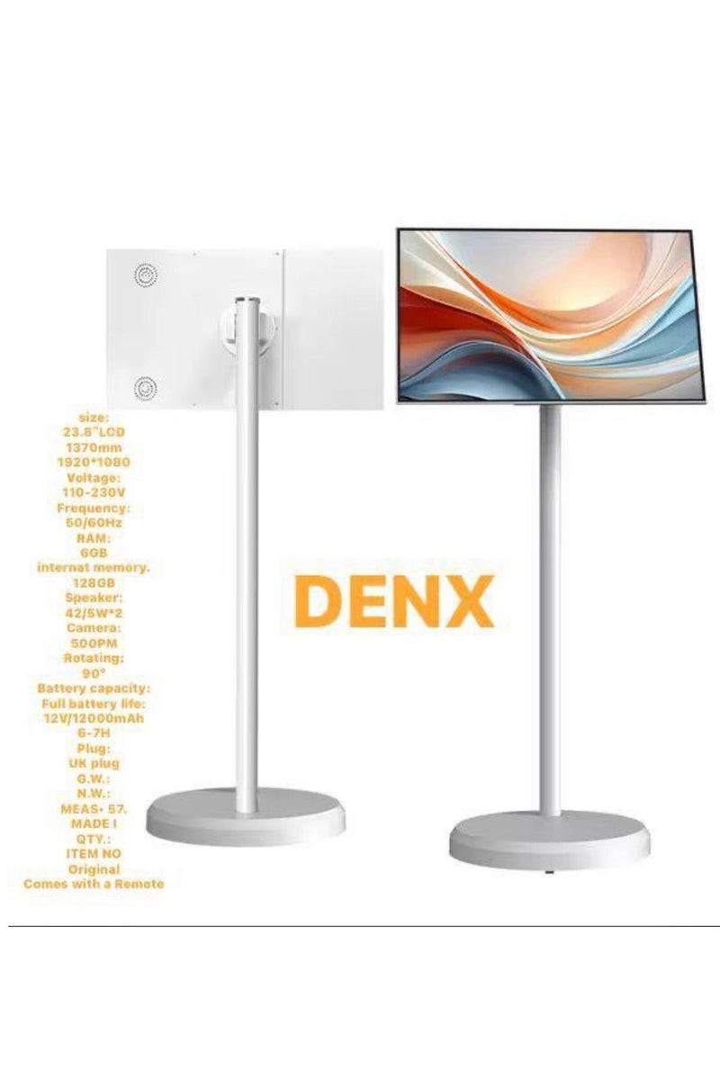 Denx 28.9" Smart LED Display Stand | 128GB Memory, 600P Camera, Dual Speakers, 12000mAh Battery, Remote Control, Freestanding Touch Screen Monitor - Image 1