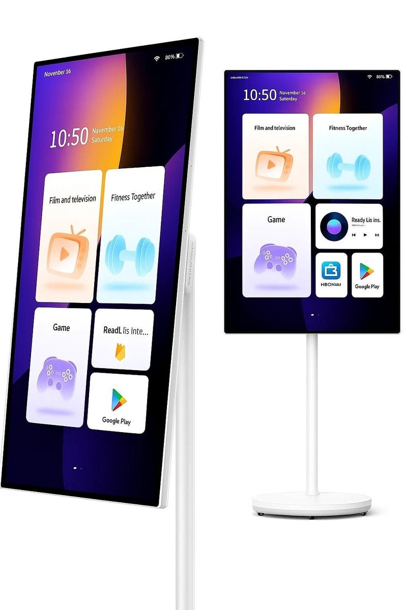 Denx 28.9" Smart LED Display Stand | 128GB Memory, 600P Camera, Dual Speakers, 12000mAh Battery, Remote Control, Freestanding Touch Screen Monitor - Image 2
