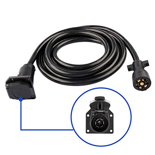 RVGUARD 7 Way 12 Feet Trailer Extension Cord, 7 Way Trailer Plug Inline Cord Wire Harness Cable Double Prongs Connector for Truck Camper Blade Molded RV Cable Wire, Weatherproof Anti-Corrosive - Image 2