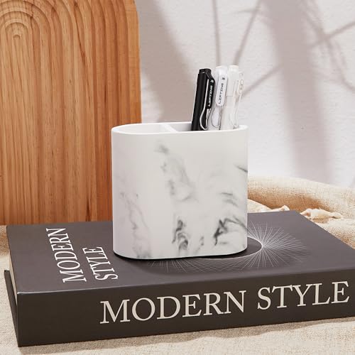 Amviner Diatomite Toothbrush Holders for Bathrooms, Electric Tooth Brush and Toothpaste Holder for Bathroom Countertop, Marble White Bathroom Accessories, 2 Slots Toothbrush Organizer - Image 4