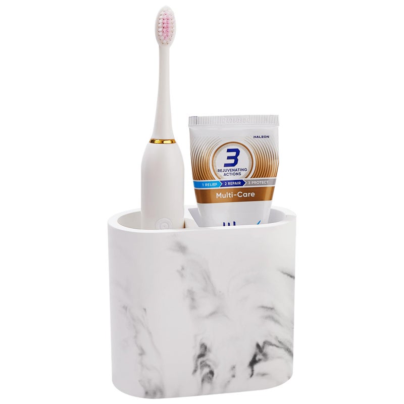 Amviner Diatomite Toothbrush Holders for Bathrooms, Electric Tooth Brush and Toothpaste Holder for Bathroom Countertop, Marble White Bathroom Accessories, 2 Slots Toothbrush Organizer - Image 5