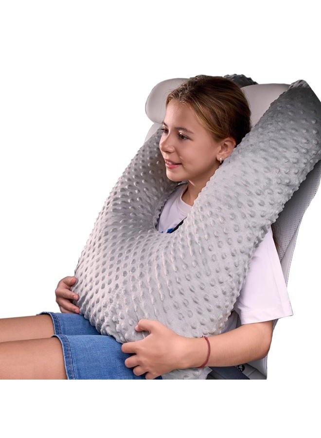 RUSHANPEACE Travel Pillow for Kids Adult, Pillow for Car Sleeping Ultra Large U-Shaped with Removable Soft Cover Support Fix Neck and Body Sitting/Sleeping on The Trip (Grey) - Image 1