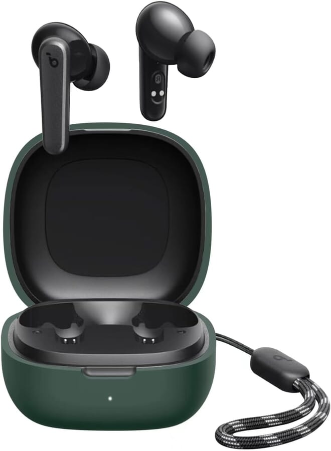 Linjie Earphone Cilicone Case For Anker Soundcore p20i Ultra-ThinSoft Protective Cover, Slim-Fit,Anti-Fall,Not Easy To Dirty HeadphoneCase With Lanyard(Dark Green)