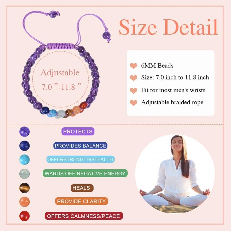 Excefore Stone Beads Bracelet, Lava Rock Chakra Bracelet, 7 Chakra 8mm Natural Stone Healing Bracelet, Healing Bracelets for Women, Healing Prayers Crystal Bracelet, Anti Anxiety Stress Relief Yoga Beads - Image 4