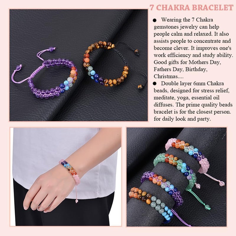 Excefore Stone Beads Bracelet, Lava Rock Chakra Bracelet, 7 Chakra 8mm Natural Stone Healing Bracelet, Healing Bracelets for Women, Healing Prayers Crystal Bracelet, Anti Anxiety Stress Relief Yoga Beads - Image 5