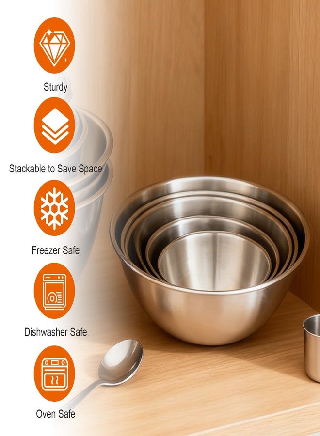 AOZUO Stainless Steel Mixing Bowls Set of 5, Thicker Stainless Steel Flat Bottom Nesting Metal Mixing Bowls for Cooking, Baking, Serving, Food and Salad Prep, Dishwasher Safe - Image 3