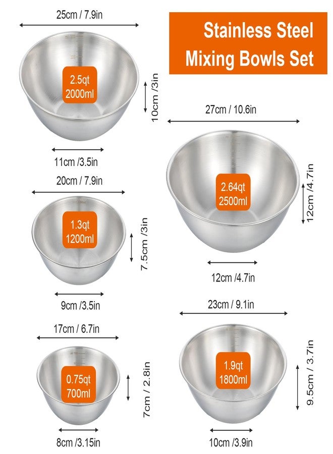 AOZUO Stainless Steel Mixing Bowls Set of 5, Thicker Stainless Steel Flat Bottom Nesting Metal Mixing Bowls for Cooking, Baking, Serving, Food and Salad Prep, Dishwasher Safe - Image 2
