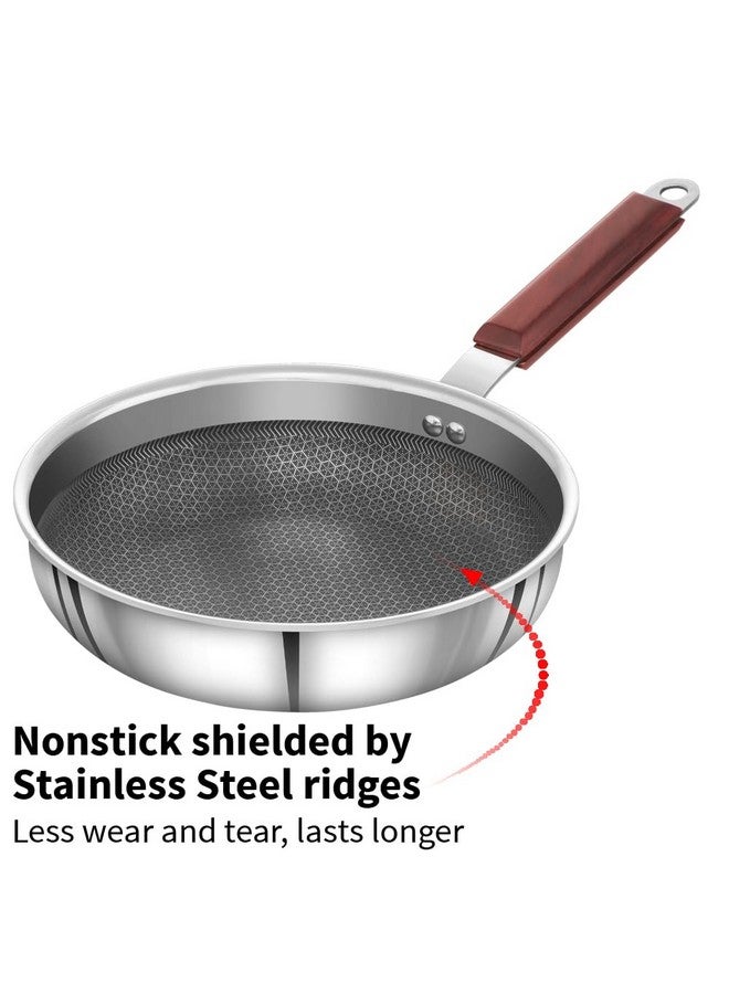 Hawkins 22 cm Frying Pan, Triply Stainless Steel Shielded Nonstick Fry Pan with Rosewood Handle, Honeycomb, Non Stick, Induction, Silver (NSF22) - Image 2