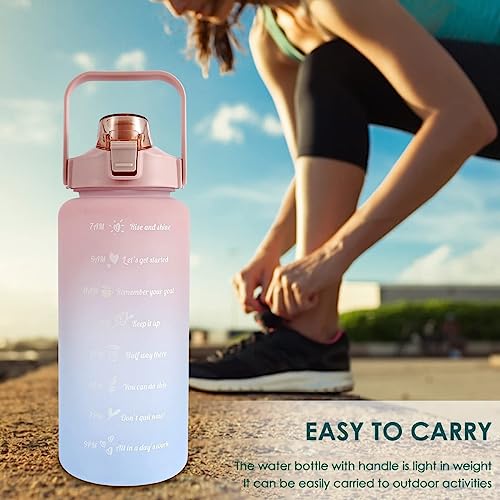 Jugte Motivational Water Bottle With Time & Capacity Marker Leakproof Unbreakable Water Bottle For Gym Office Set Of 3 Daily Tracking Time Marks (Pink) - Plastic, 2 L - Image 3