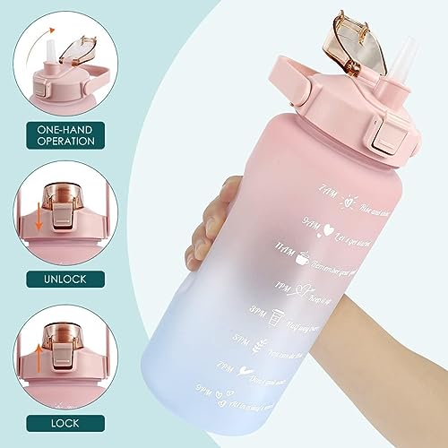 Jugte Motivational Water Bottle With Time & Capacity Marker Leakproof Unbreakable Water Bottle For Gym Office Set Of 3 Daily Tracking Time Marks (Pink) - Plastic, 2 L - Image 5