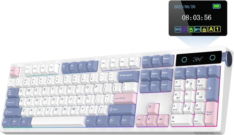 EPOMAKER TH108 PRO Full Size Mechanical Keyboard with Screen & Knob, Wireless Gaming Keyboard with 10000mAh, Creamy Gasket, Hot Swap, Custom Driver, RGB Backlight (White, Creamy Jade) - Image 1