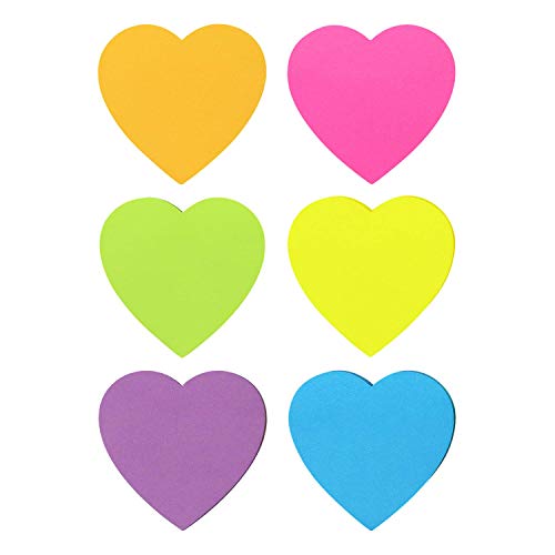 SIMONA Heart Shape Sticky Notes 6 Color Bright Colorful Sticky Pad 75 Sheets/Pad Self-Sticky Note Pads - Image 2