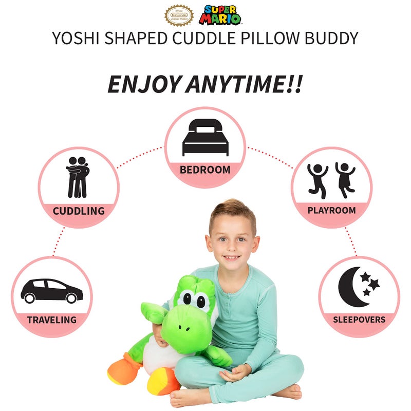 Franco Kids Bedding Super Soft Plush Cuddle Pillow Buddy, One Size, Mario Yoshi - Image 3