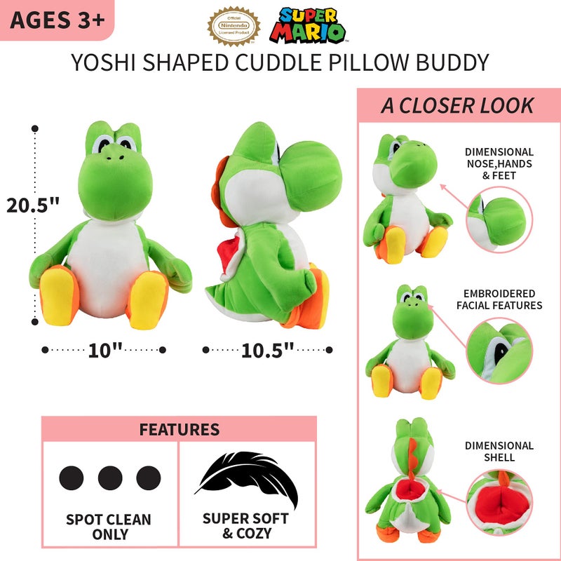 Franco Kids Bedding Super Soft Plush Cuddle Pillow Buddy, One Size, Mario Yoshi - Image 4