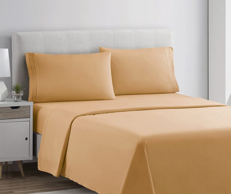Clara Clark Bed Sheets, Premier 1800 Series 4 Piece Bed Sheet Set, Deep Pocket, Wrinkle, Fade, Stain Resistant, Luxury Soft Bedding Sheets & Pillowcases, Queen, Apricot Orange - Image 2