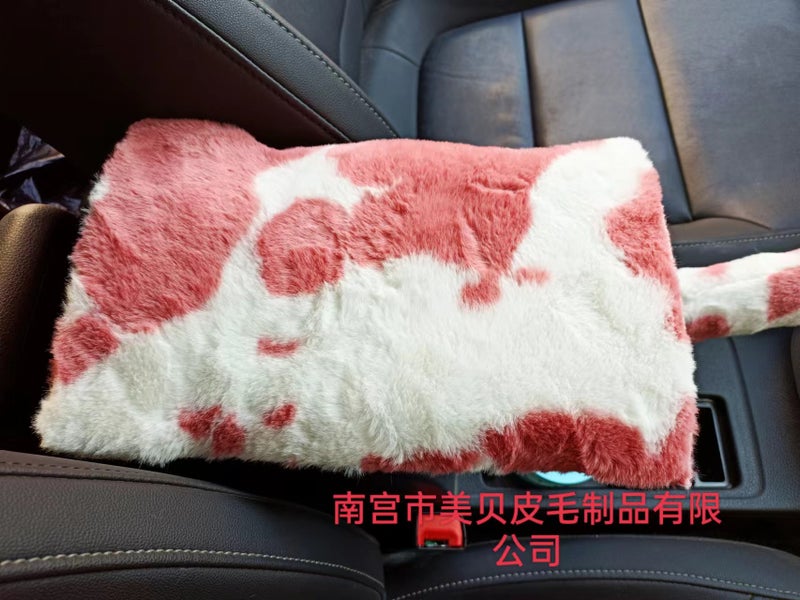New Style Cow Print Inner Ring Handbrake High-Elasticity Safety Belt Car Plush Steering Wheel Three-Piece Set Shoulder Protector - Image 1