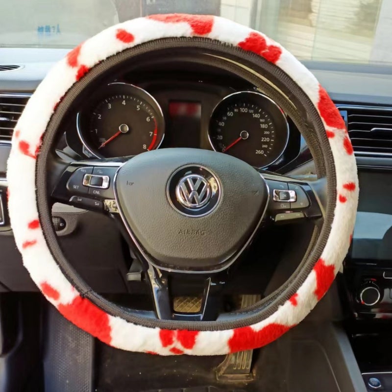 New Style Cow Print Inner Ring Handbrake High-Elasticity Safety Belt Car Plush Steering Wheel Three-Piece Set Shoulder Protector - Image 5