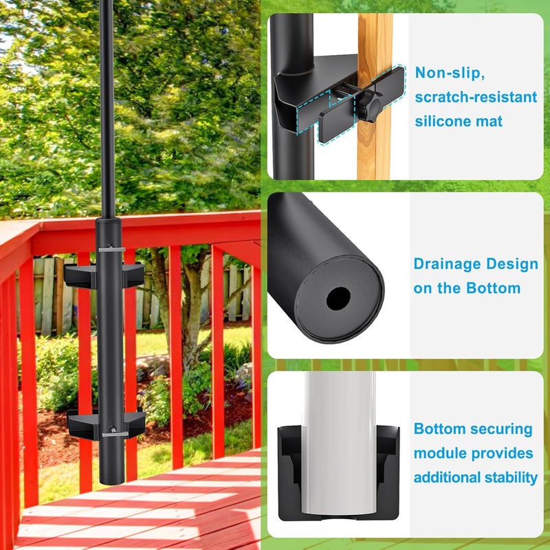 Dolibest Heavy-Duty Patio Umbrella Holder, Deck Mount Umbrella Holder & 3 Sleeves Fits 1-1.9" Poles, Outdoor Umbrella Railing Mount, Attaches to Railing Maximizing Outdoor Patio Space & Shade, Black - Image 4